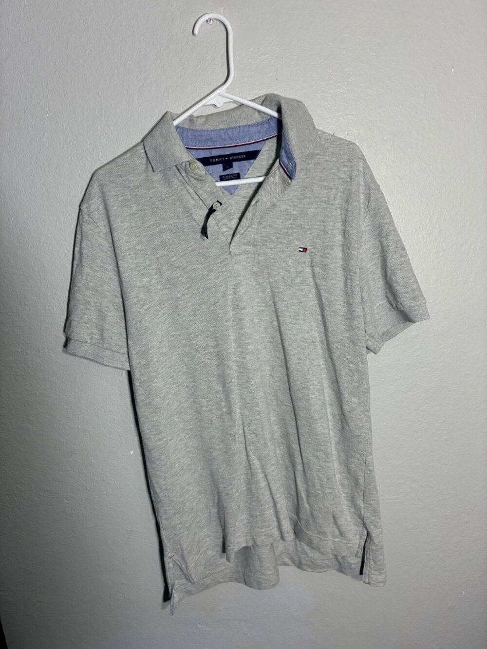 Tommy Hilfiger Polo Shirt Mens Medium Light Grey Heather Classic Fit
